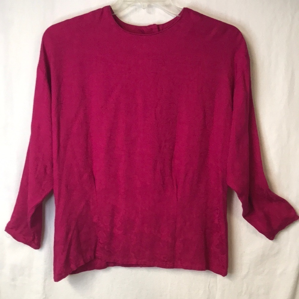 Jg Hook Women’s Tunic Top Hot Pink Brocade Size 14 Buttons in Back and Wrist